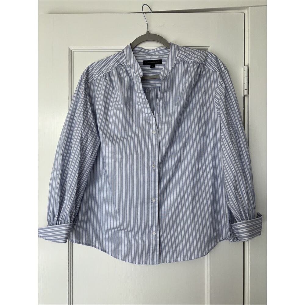 Banana Republic Cotton Blend Shirt Blue Mandarin Collar Long sleeve Women Small